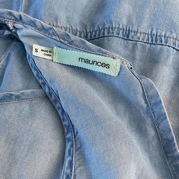 Chambray dress embroidered bodice ties at back size small - Picture 4 of 8